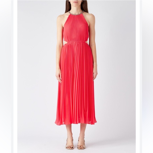 Michael Kors Georgette Pleated Cut Out Midi Dress Size XL - Picture 7 of 11